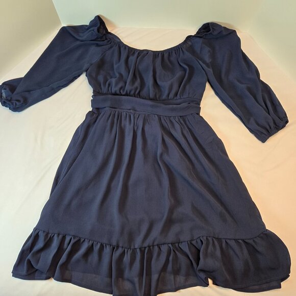 DOKOTOO Women's Lantern Sleeve Square Neck Tie Backless Sexy Dress Sz: M Blue - Picture 3 of 15